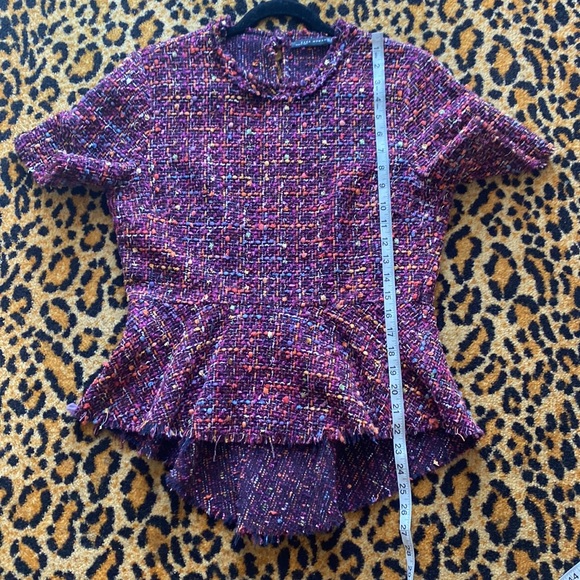 Zara multicolor raw hem tweed keyhole back peplum size M - Picture 14 of 16